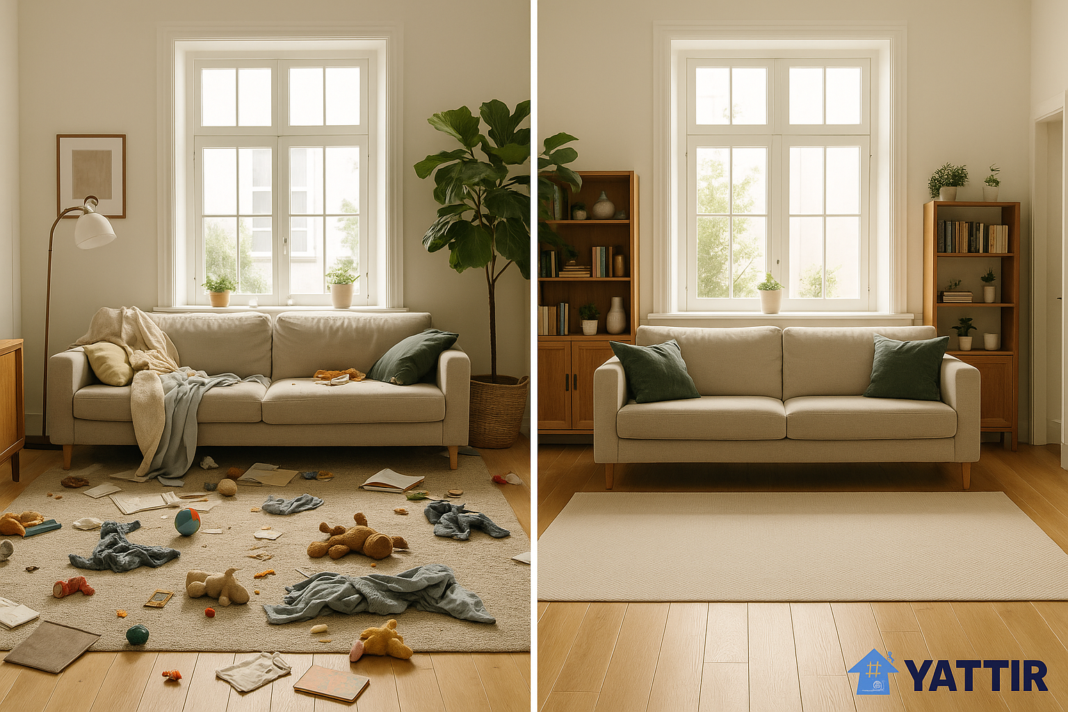 Before and after living room transformation by Yattir Services